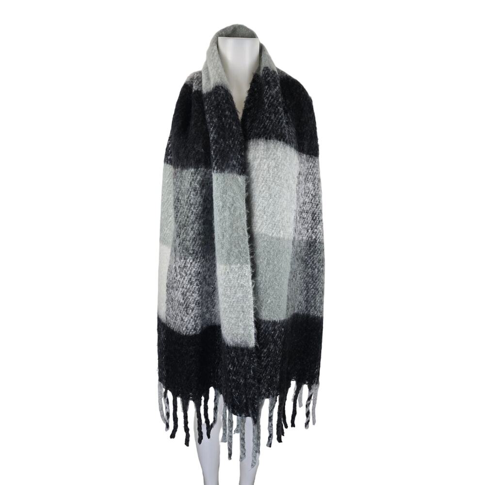 Steve Madden Large 85" Fringed Gray/Blue Super Soft Wrap Scarf